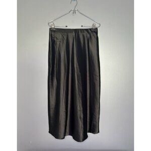 AR THE LABEL Black Satin Midi Maxi Skirt Womens M Elastic Pull On Whimsigoth